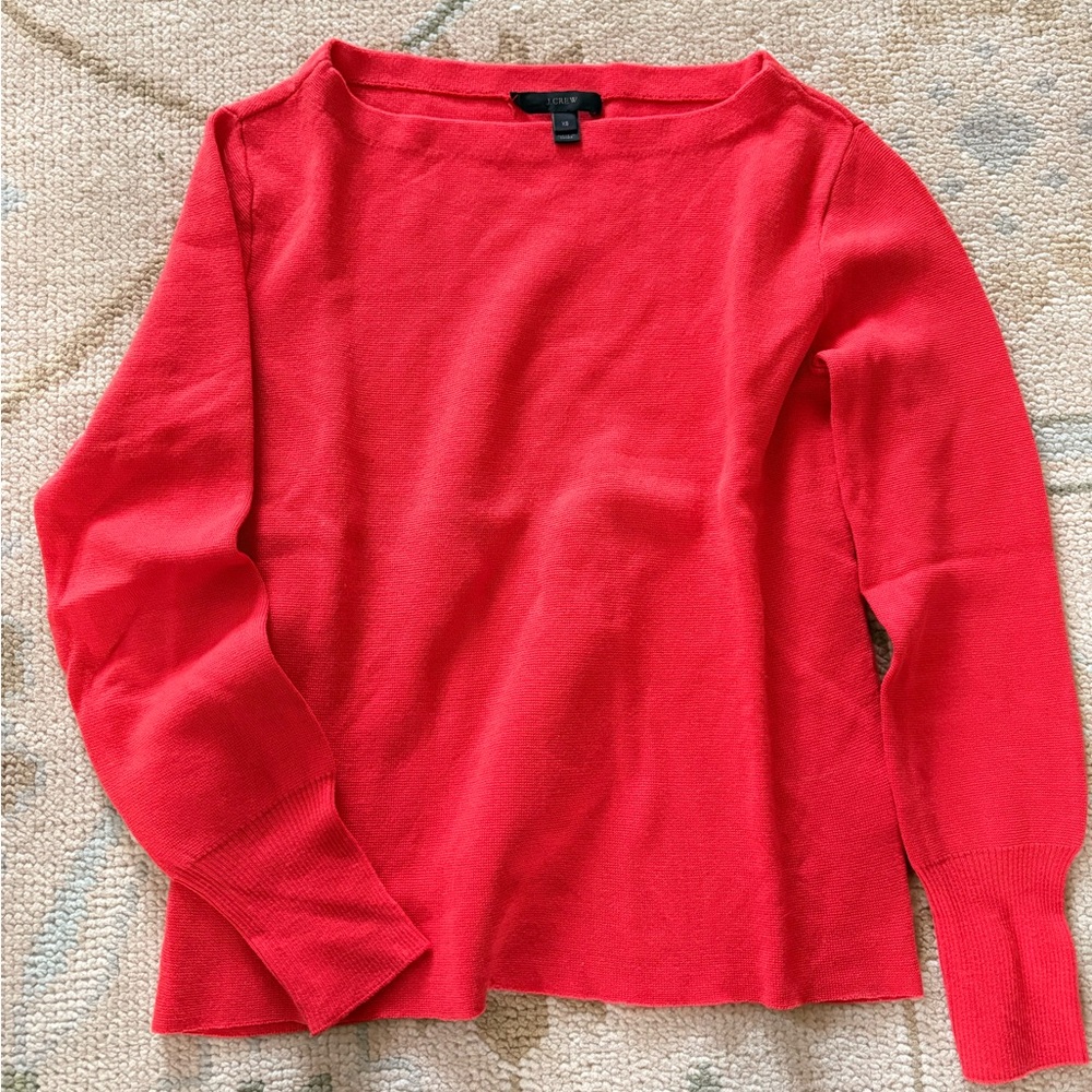 J Crew Subtle Boatneck Red Long Sleeve Sweater